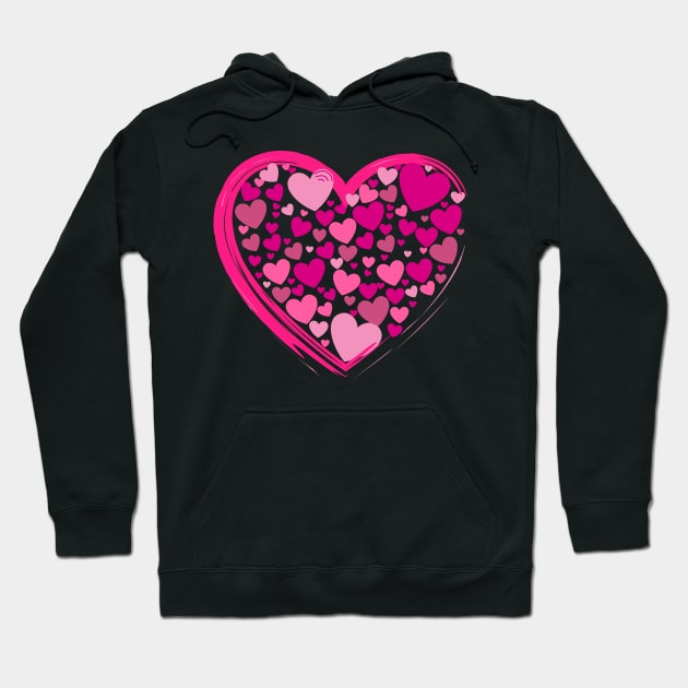 Cute Pink and Lilac Hearts in a Big Pink Heart Hoodie by Vooble